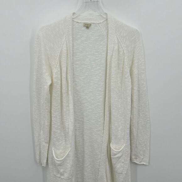 Project white cardigan sweater open front long line linen cotton blend pockets M - Picture 2 of 8
